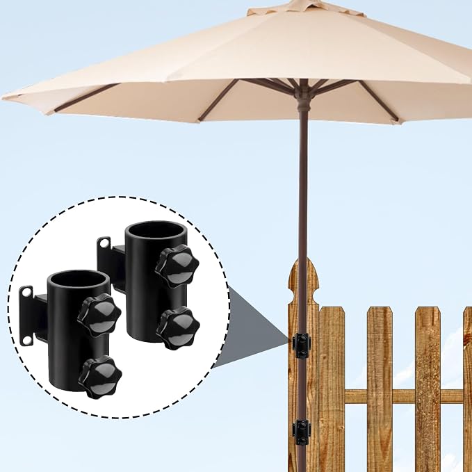 MOOKEERF Umbrella Deck Mount - 2 PCS Heavy Duty Patio Umbrella Holder (Fits Umbrellas up to 2") Umbrella Clamp Mount Bracket for Deck Railing,Docks,Balcony,Outdoor Courtyard,Fences