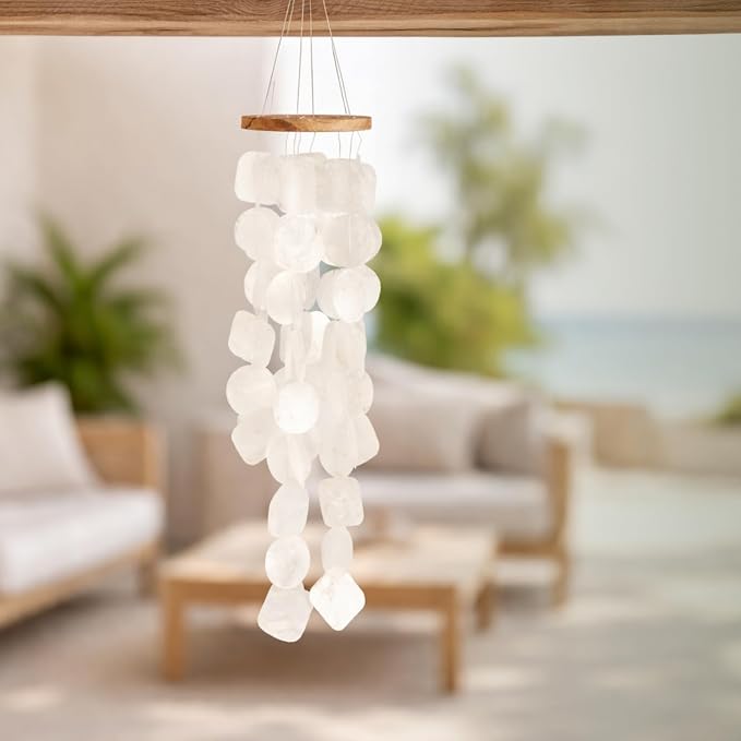 Solange & Frances Natural Capiz Shells Wind Chimes for Outside Beach Decor. Elegant Windchimes Coastal Decor Birthday Gifts for Women, Gift for Women, and Gifts for Mom