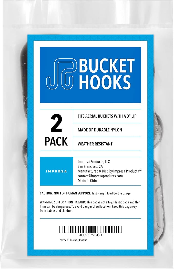 IMPRESA Lineman Bucket Hooks - Utility Bucket Hooks & Tool Apron Support - Ergonomic Climber Tool Bag Access - Regular, Black Nylon, 2-Pack, 5144h