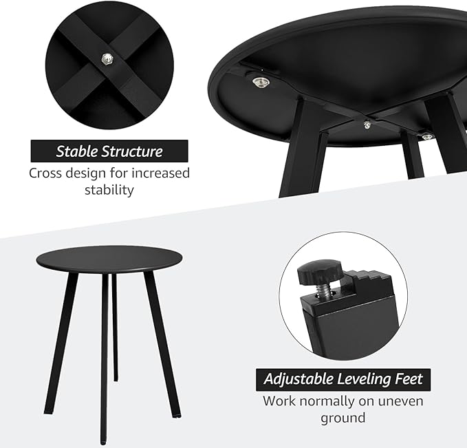Meluvici Outdoor Side Table, Weather Resistant Patio Small Side Table Outdoor Indoor Round Metal Steel Small Table, Waterproof End Table for Garden Balcony Yard, Black