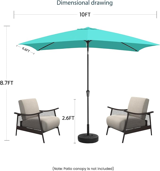6.5x10FT Rectangular Patio Umbrella with Push Button Tilt & Crank Lift for Garden,UV Protection Outdoor Umbrella for Deck,Pool and Yard,Turquoise