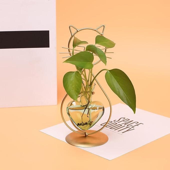 Plant Terrarium Plant Propagation Station Cat Lover Gifts for Women | Plant Lovers Home Office Decor Cat Desk Accessories