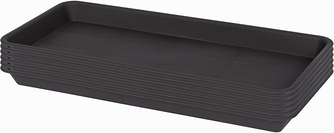 VUWEZ 2 Pack Plastic Plant Trays, Rectangular 17 18 inch, Indoor/Outdoor Plant Water Drip Trays for Flower Pot Planter, Windowsill (7.8 x 17.5'', Brown)