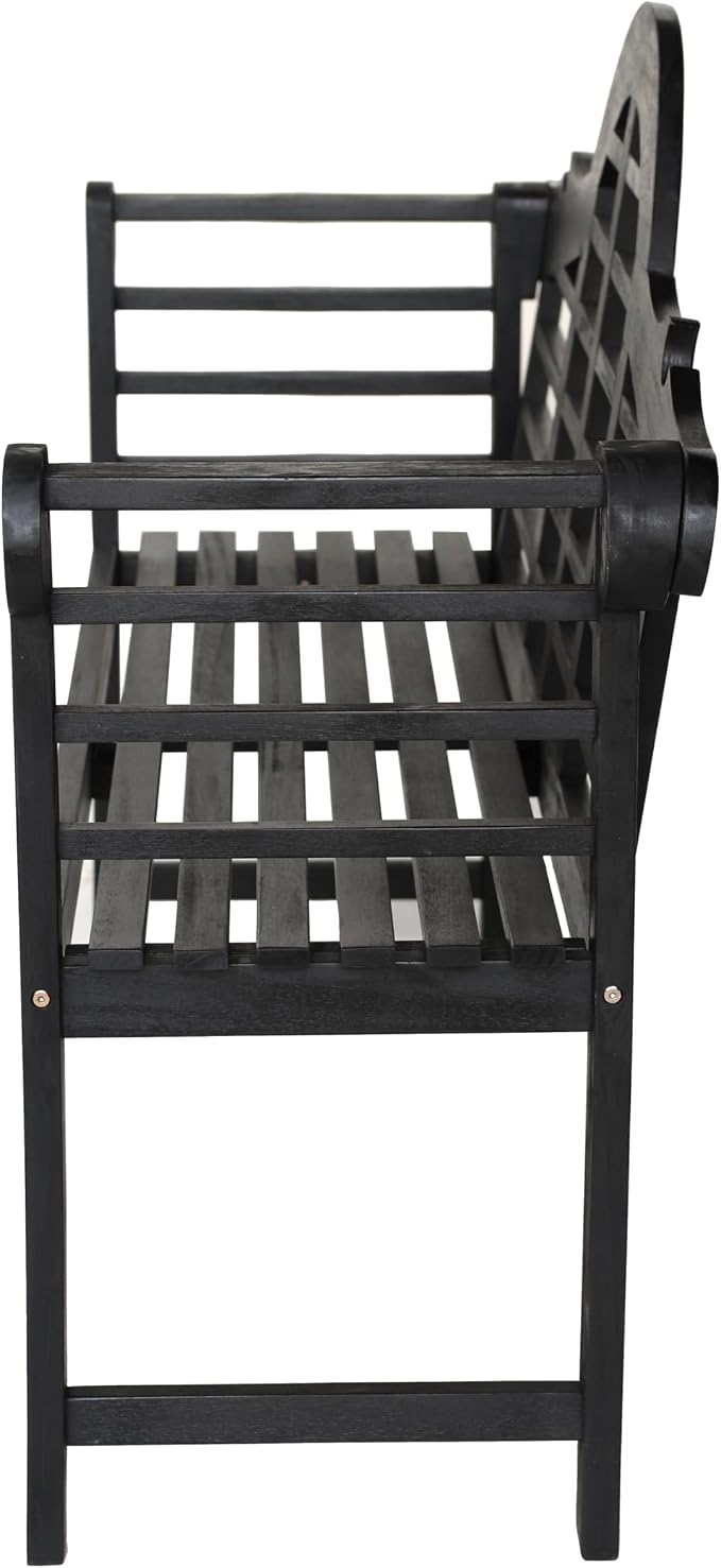 JONATHAN Y Lutyens 51" Acacia Wood Outdoor Bench, 2-Person Garden Bench with Arched Slatted Back and Armrests for Patio, Porch, Backyard, 600 lbs Capacity, Black Finish BNH103C