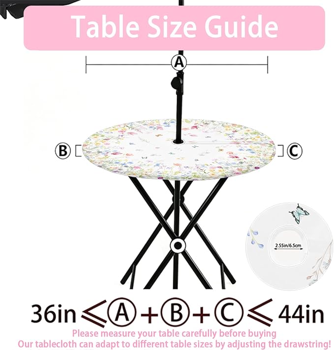 Elastic Zipper Patio Table Cover with Umbrella Hole Waterproof Polyester Outdoor Tablecloth, Windproof Fitted Round Table Cover for Picnic, Garden & Backyard