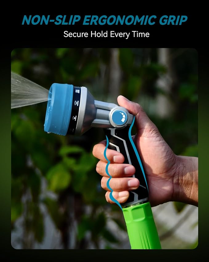 RAINPOINT Full-Metal Garden Hose Nozzle, Heavy Duty Water Hose Nozzle Sprayer With 10 Adjustable Patterns & High Flow,Thumb Control For Flow Adjustment, Ideal For Watering, Washing, Cleaning,Blue-2PCS