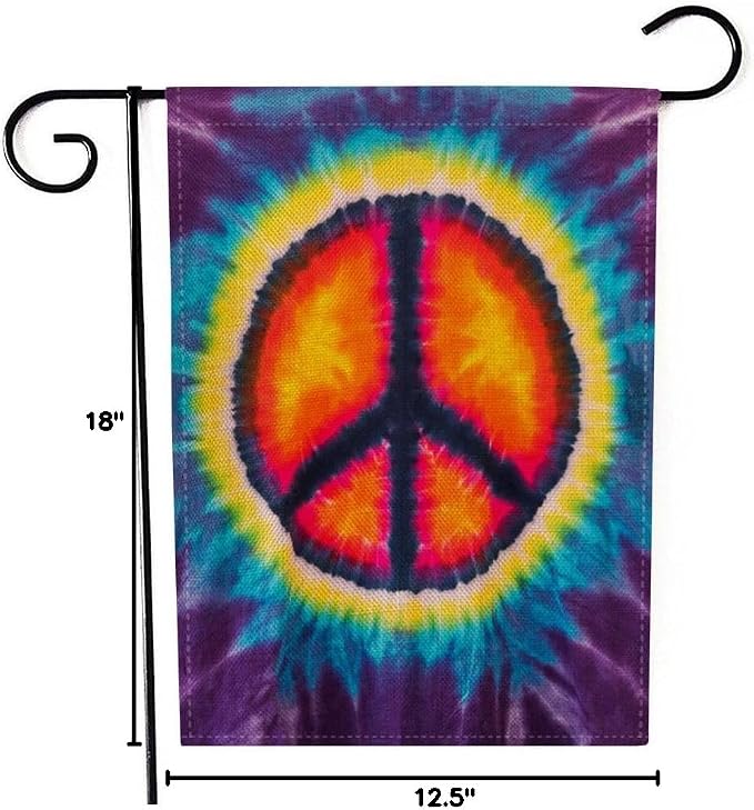 EMMTEEY World Peace Garden Flag Double Sided Burlap Decor 12.5X18 Inch Tie Dye Garden Flag Decorative Small Yard Flags for Outside