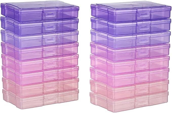 4" x 6" Plastic Photo Storage Case with 16 Inner Photo Containers Boxes Greeting Cards Containers Boxes Storage, Seed Storage Perfect for Storing Pictures,Photos and Cards (Pink & Purple)