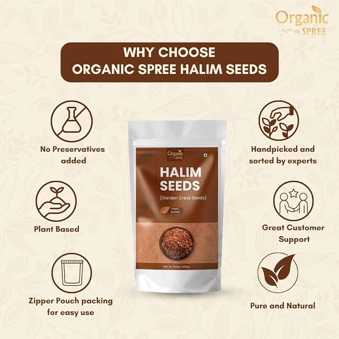 Organic Spree Halim Seeds 300gm (10.6oz) | Garden Cress Seeds | Lepidium Sativum | Pure and Natural - Pack of 3