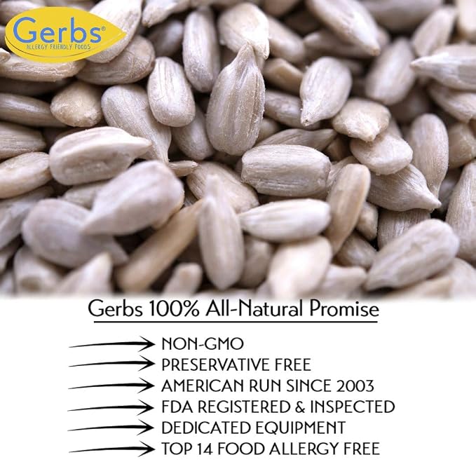 Gerbs Raw Sunflower Seed Kernels 4 lbs. | No Artificial Additives, Resealable Bag | Mild & Crunchy | Top 14 Allergen-Free