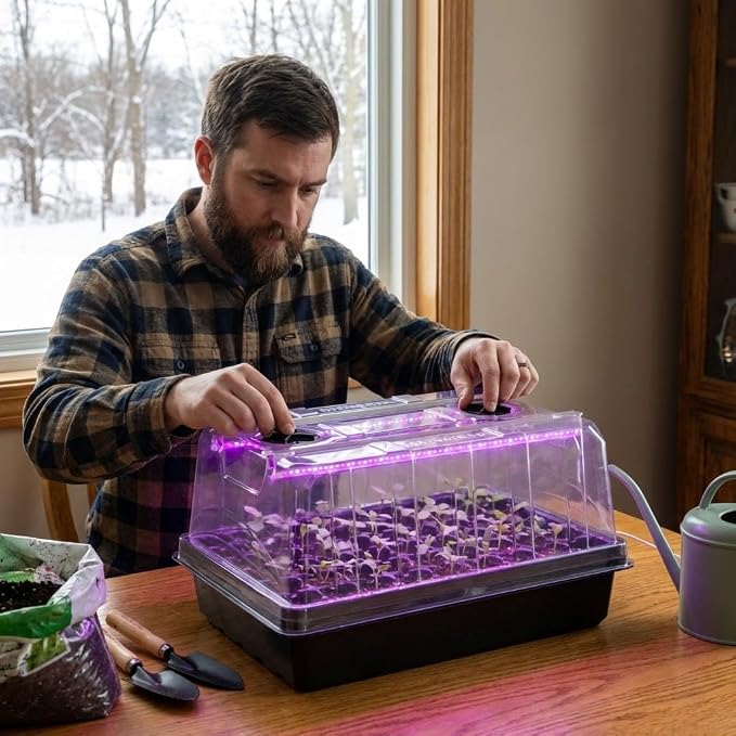Seed Starter Tray with Grow Lights, 3-Pack 54 Cell Seedling Starter Kit, 5" Tall Humidity Dome & 2.8" Deep Cells, 96-LED Full Spectrum Plant Light with Timer/Dimmable, Reusable Germination Station