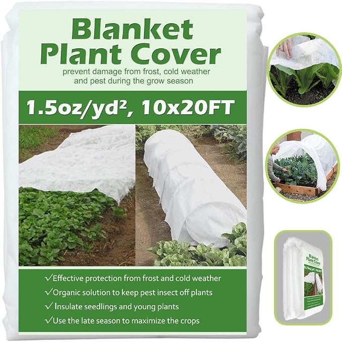 Plant Covers Freeze Protection 10 ft x 20 ft Floating Row Cover 1.5 oz/yd² Garden Fabric Plant Cover for Winter Frost/Sun Pest Protection (10FT X 20FT)