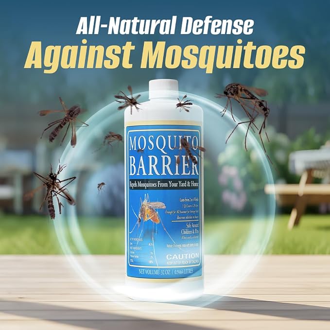 Mosquito Barrier Liquid Garlic Mosquito Repellent Concentrate, 32 fl oz (2 Pack) – Professional Outdoor Treatment for Lawns, Landscapes & Perimeter Areas – Yard & Home Mosquito Protection