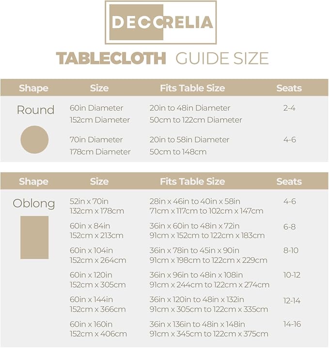 Decorelia Faux Linen Rectangle Tablecloth for Dining Room,Outdoor Coffee Wrinkle Resistant Washable Table Cloth Covers for Kitchen, Picnics, Party,(Oblong,52 x 70 Inch (4-6 Seats), Beige)