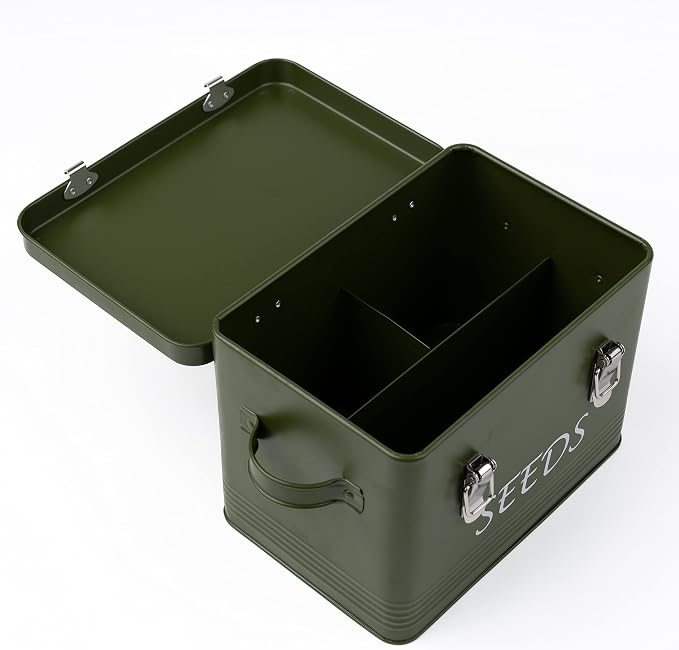 Seed Storage Box Garden Seed Packet Storage Organizer Seed box with dividers, Comes with 10 Seed envelopes, 10 Plant Labels