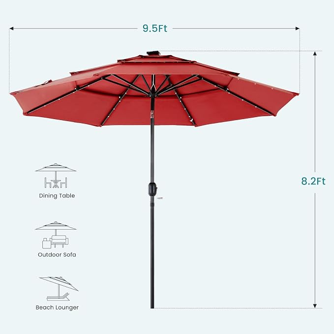NEWBULIG 10FT Patio Umbrella, Offset Cantilever Outdoor Patio Table Umbrella, UV Protection, Fade Resistant Fabric, Easy Tilt Adjustment for Pool, Deck, Garden, Backyard, Red