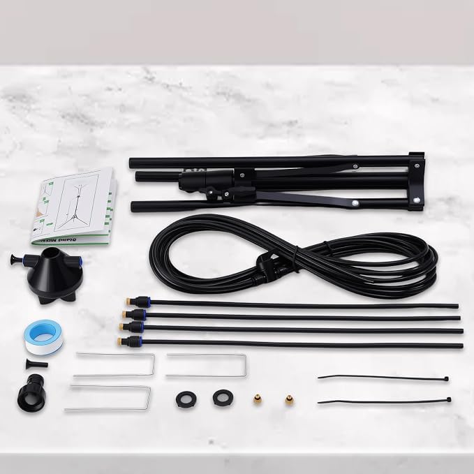 5.25FT Standing Misters for Outside Patio, Adjustable Misting Cooling System with 26.5FT Water Supply Line, Portable Outdoor Mist Hose for Backyard, Garden, Pool, Tanning, BBQ, and Water Playing