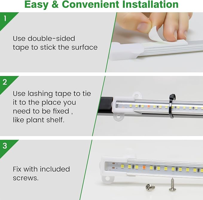 Wiaxulay 16in Grow Light Strip for Indoor Plants Seed Starting, 2 Pack | 6 Bars with 360 LEDs Full Spectrum Plant Lights, Auto Timer 6/12/16 Hrs, 3 Lighting Modes, 5 Dimmable Levels