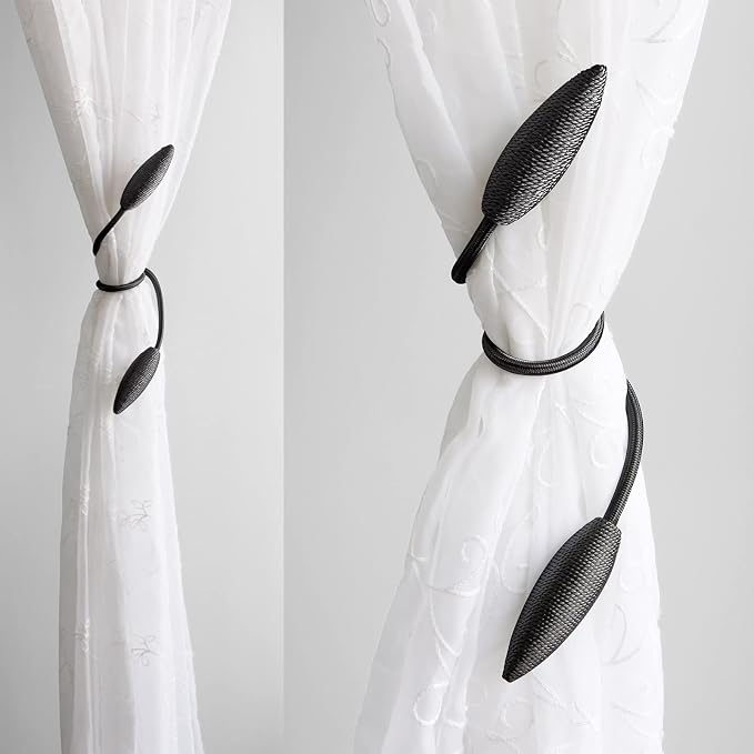 Valea Home 2 Pieces Curtain Tiebacks Clips Creative Window Drape Twist Tie Backs European Style Custom Made Curtain Holders Decorative Draperies Holdbacks, Black
