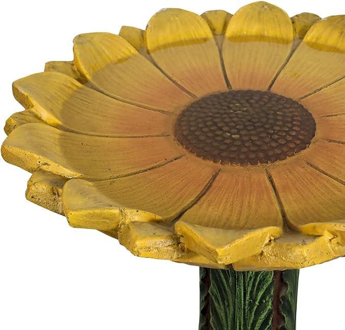 Garden Birdbath Sunflower Shaped, 24.4" H * 20" Φ Freestanding Concrete Bird Bath for Outside Patio Yard Decor