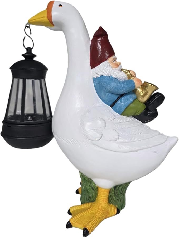 Goose Figurine with Solar Lantern Goose Lamp Decor Gnome Garden Statue Outside Outdoor Yard Housewarming Gifts for Mom Women Grandma