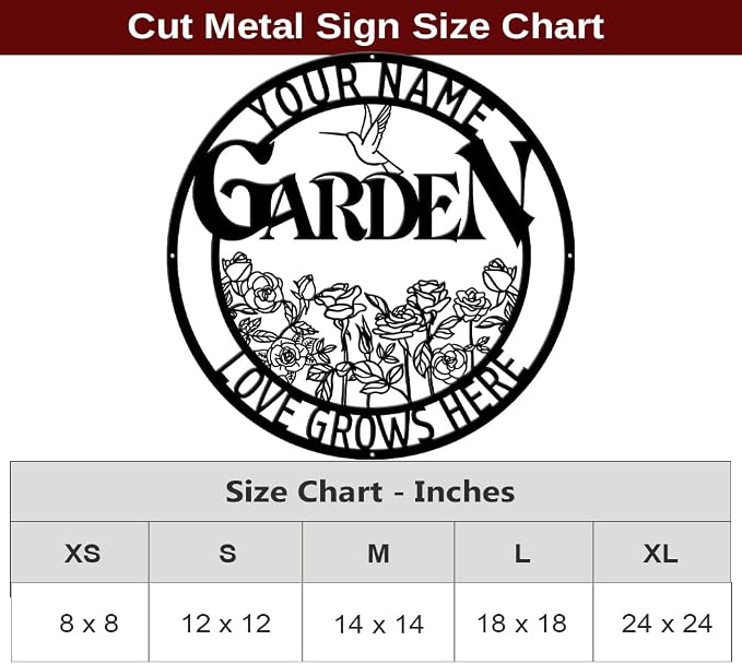 MeMate Large Garden Sign, Metal Garden Signs to Personalize, Personalized Signs, Garden Sign for Vegetable She Shed, Customized Name Wall Art Outdoor Decor, Plaque Mom Grandma,Rose Garden