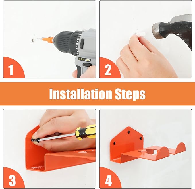 1 Pack Weed Eater Hanger Wall Mounted Weedeater Garage Trimmer Rack Heavy Duty Garden Tool Hanger Steel Weed Whackers Holder Organizer Hooks for Grass Garden Tools (Orange)