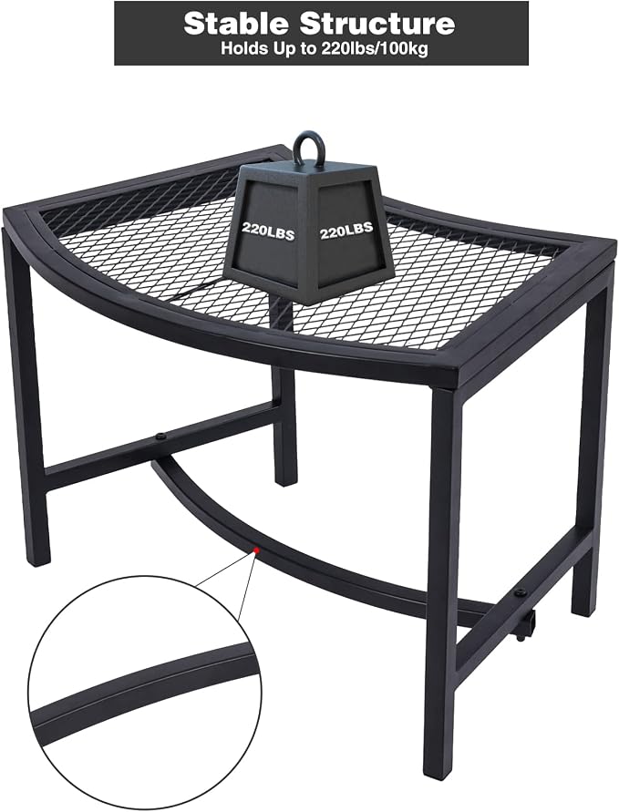 Metal Fire Pit Curved Bench, 44" Backless Powder-Coated Mesh Outdoor Bench, Weatherproof Garden Chair Seating for Firepit Deck Patio Porch Yard, Black, Set of 2