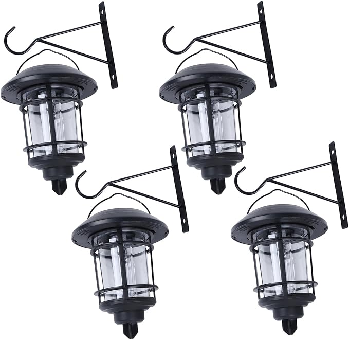 Dynaming 4 Pack Solar Lanterns Outdoor, Hanging Lantern Solar Garden Lights with Edison Bulb, Wall Mounted LED Light Auto On/Off, Waterproof for Garage Stair Patio Front Porch Yard, Warm White