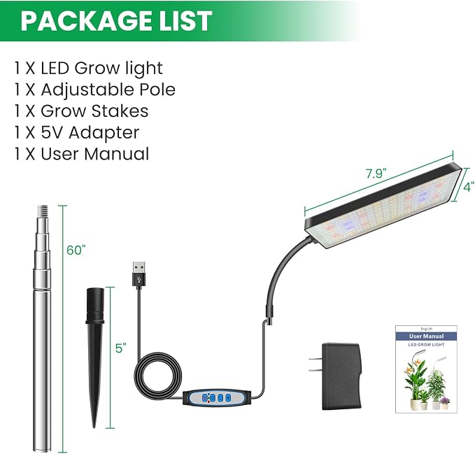 Grow Lights for Indoor Plants,153 LEDs Full Spectrum Plant Light, Plant Growing Lamp with 6/12/16 Timer, 5 Dimmable Levels,360° Gooseneck, 10''-65'' Adjustable Height for Small/Large Plant.