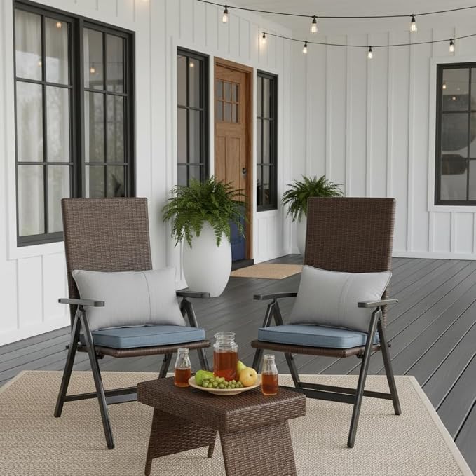 Indoor/Outdoor Chair Pads in Sunbrella Fabric – 17''x17'' Patio Seat Cushions with Foam Insert, Removable Reversible Cover & Ties for Patio Dining Chairs – Set of 2 or 4, Spectrum Denim
