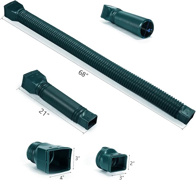 plusgutter Green-2pack Rain Gutter Downspout Extensions Flexible, Drain Downspout Extender,Down Spout Drain Extender, Gutter Connector Rainwater Drainage,Extendable from 21 to 68 Inches
