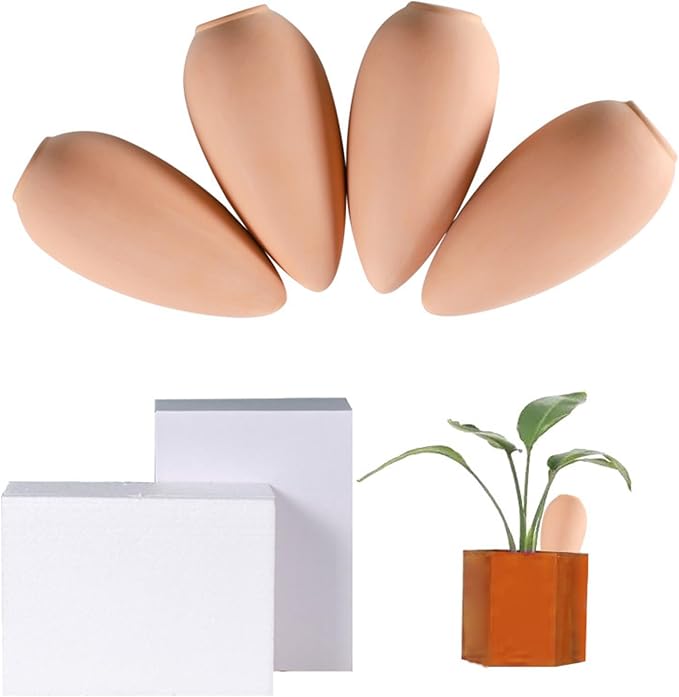 4 Pack Terracotta Watering Spikes, Plant Watering Devices Wine Bottle Automatic Plant Self Watering Spikes for Vacations, Clay Self-Watering Stakes for Indoor Outdoor Plants