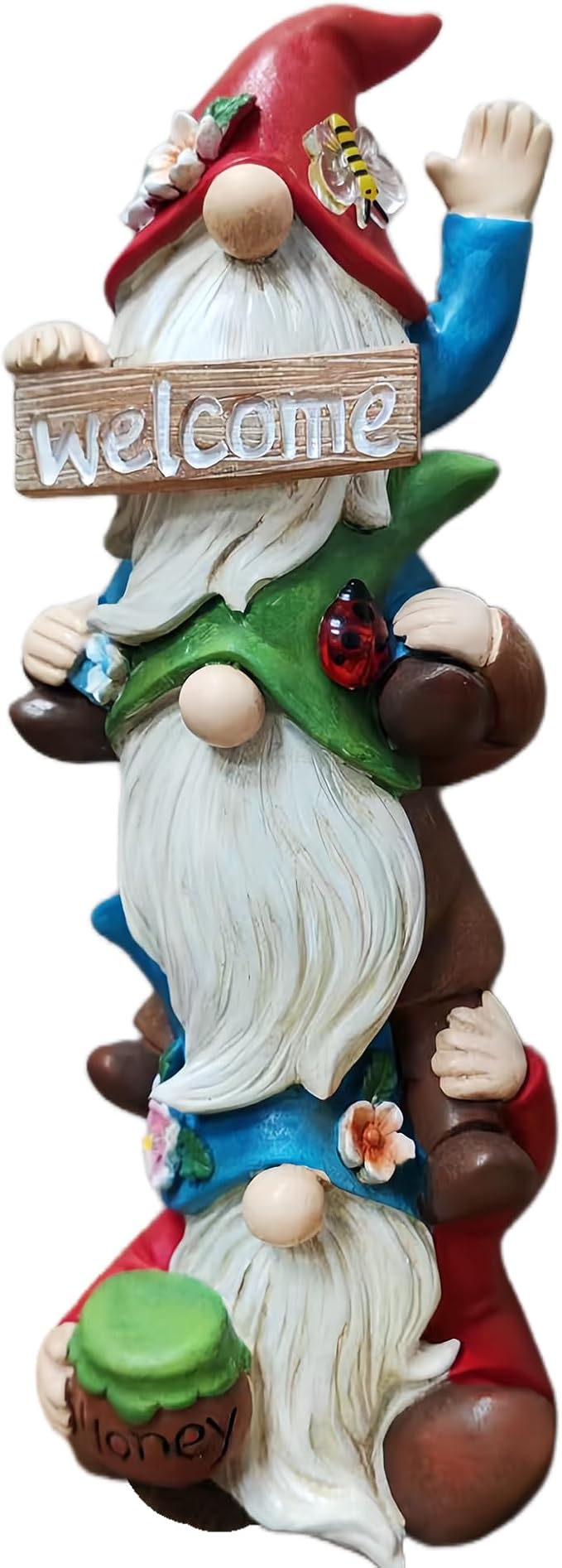 Garden Gnomes Outdoor Decor - Triple Stacked Gnome Statue with Solar Light - Weatherproof Resin Garden Decor for Outside Yard Lawn Patio - Unique Birthday Gift for Women Mom