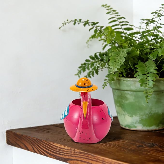 Flamingo Planter Small Succulent Pots Metal Animal Planters | Decorative Flower Pot Pink Flamingo Decorations for Indoor Outdoor Garden Statues Yard Art Charming Home Décor