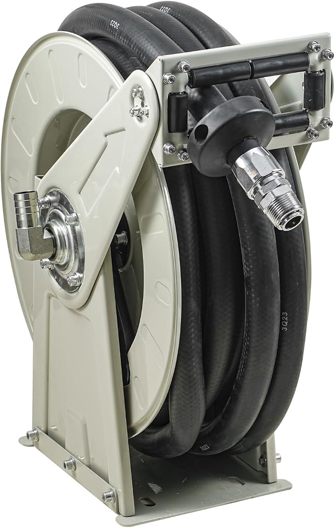 VEVOR Fuel Hose Reel, 3/4" x 66', Extra Long Retractable Diesel Hose Reel, Heavy-Duty Carbon Steel Construction with Automatic Fuel Nozzle, NBR Rubber Hose for Aircraft Ship Vehicle Tank Truck, 300PSI
