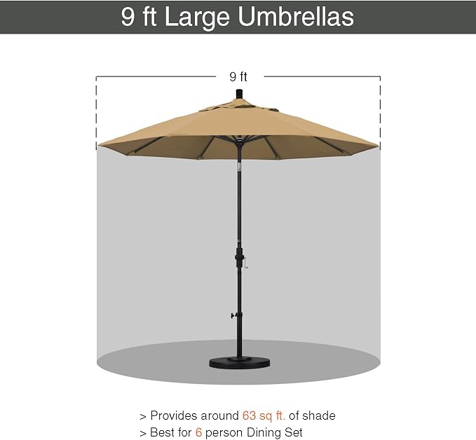 California Umbrella 9' Round Aluminum Outdoor Deck, Pool or Patio Umbrella, Crank Lift, Auto Tilt, Bronze Pole, Champagne Olefin