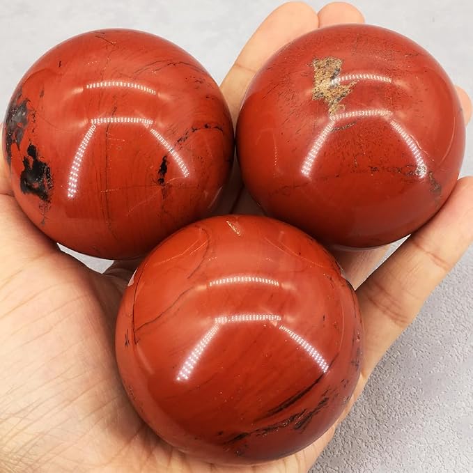2-2.4 inch Natural Red Jasper Crystal Ball with Stand, Hand Polished Quartz Stone Sphere, Reiki Healing Mineral Sphere, Energy Balancing Degaussing Stone, Home Office Desktop Ornament