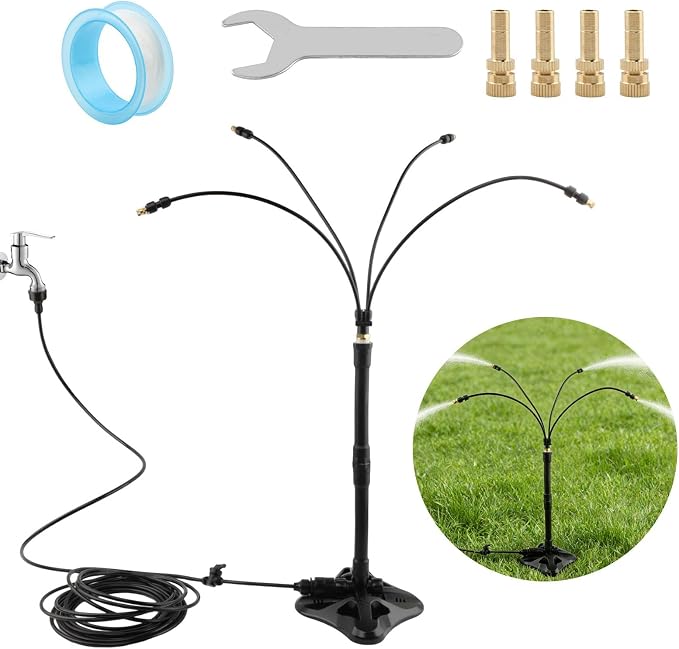 Standing Misters for Outside Patio, 2.92 FT Portable Stand Misting System for Cooling Outdoor, 26.5 Ft Stand Mist Line Long Water Sprinklers Patio Misters for Garden Backyard BBQ Party Pool Beach