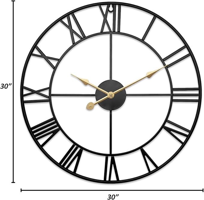 30 Inch Large Outdoor Clock for Patio Waterproof - Roman Numerals Outside Clock for Patio, Porch, Pool Area - Black Metal Rustic Farmhouse Decorative Wall Clock with Silent Quartz Movement