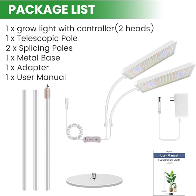 Wiaxulay Grow Lights for Indoor Plants, 306 LED Full Spectrum Plant Light with Stand, Height Adjustable 24-68 in for Growing Large Tall Plants, 4/8/12/16H Timer,3 Lighting Modes,5 Brightness (2 Heads)