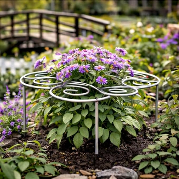 Metal Plant Support Ring for Garden, Peony Cage Stand, Indoor Pots, Flower Hoop, Decorative Grow Through Rings, Stackable Houseplant Stake, Dahlia Cage, Outdoor Orchid Clip(2PCS,Large)