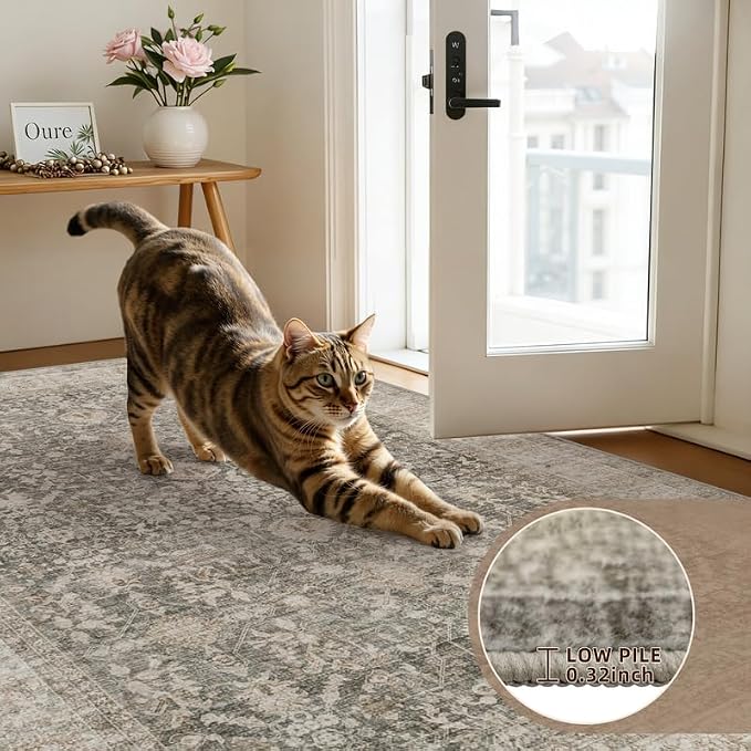 10x14 Area Rugs Living Room: Bedroom Washable Carpet Warm Taupe | Vintage Boho Soft Small Indoor Decor Floor Non-Slip Low Pile Neutral Farmhouse Entryway Laundry Bathroom Bedroom Beside Rugs