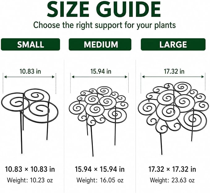 Metal Peony Support Ring for Outdoor Plants, Garden Plant Support Stakes for Flowers & Vegetables, Stackable Peony Cage for Dahlia, Rose, Orchid & Tomato (Mix)