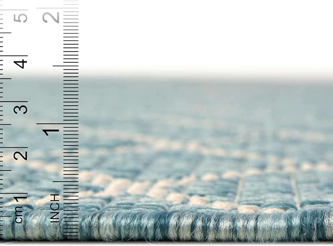 Unique Loom Outdoor Trellis Collection Area Rug - Gitter (2' x 6' 1" Runner, Light Aqua/ Ivory)