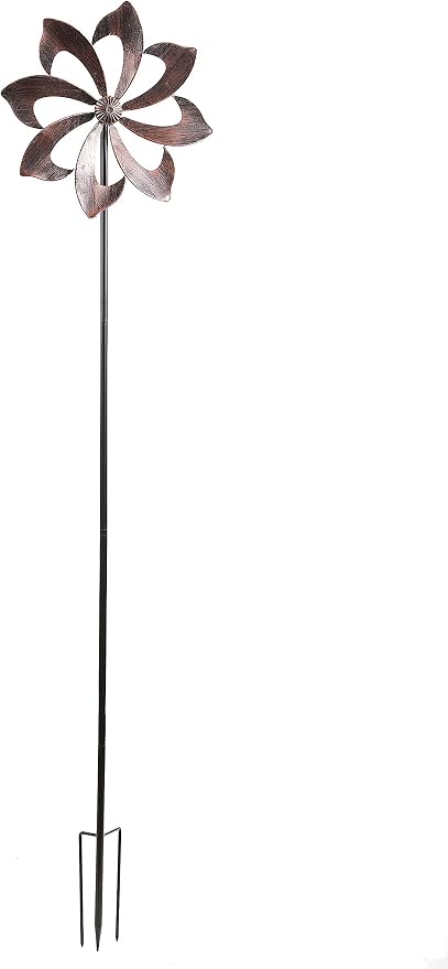 Wind Spinner Garden Decor, 61in(H) Copper Metal Easy Rotate Outdoor Stake | Tool-Free Assembly Adjustable Height Smooth Spin All-Weather Frame Premium Color Gift Box For Holiday Presents Yard Lawn