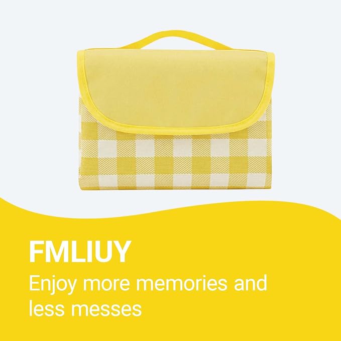Waterproof Foldable Picnic Blanket Outdoor with Carry Strap,80"x80" Extra Large Beach Blanket Sandproof,Portable Soft Gingham Picnic Mat for Camping Travel Hiking Family Concerts Park(Yellow)
