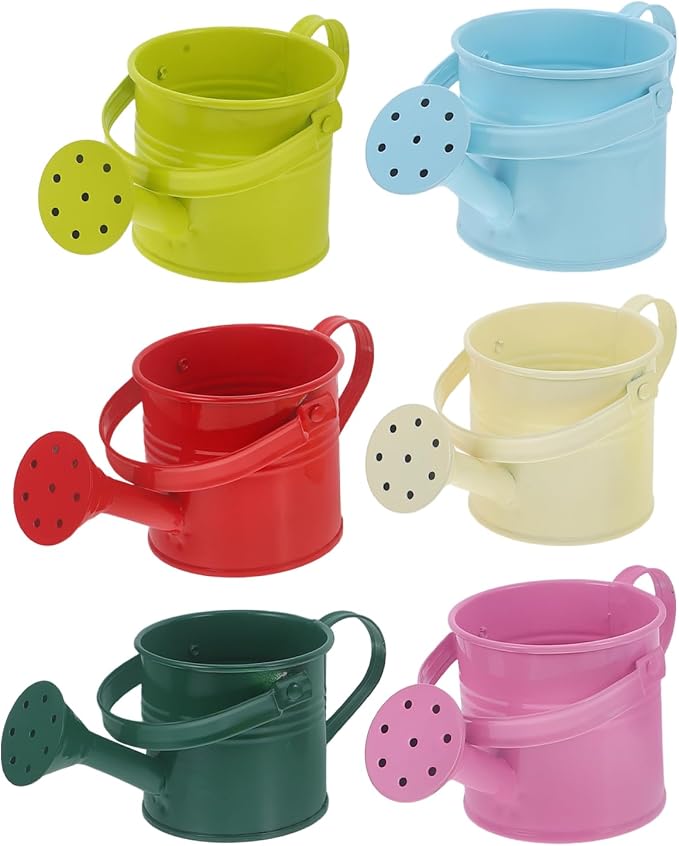 Yardwe 6-Pack Small Watering Cans for Indoor Plants Lightweight Mini Iron Watering Cans with Long Spout for Succulent and Air Plants Easy Carry Kids Gardening Watering Equipment 5.9 x 2.9 Inch