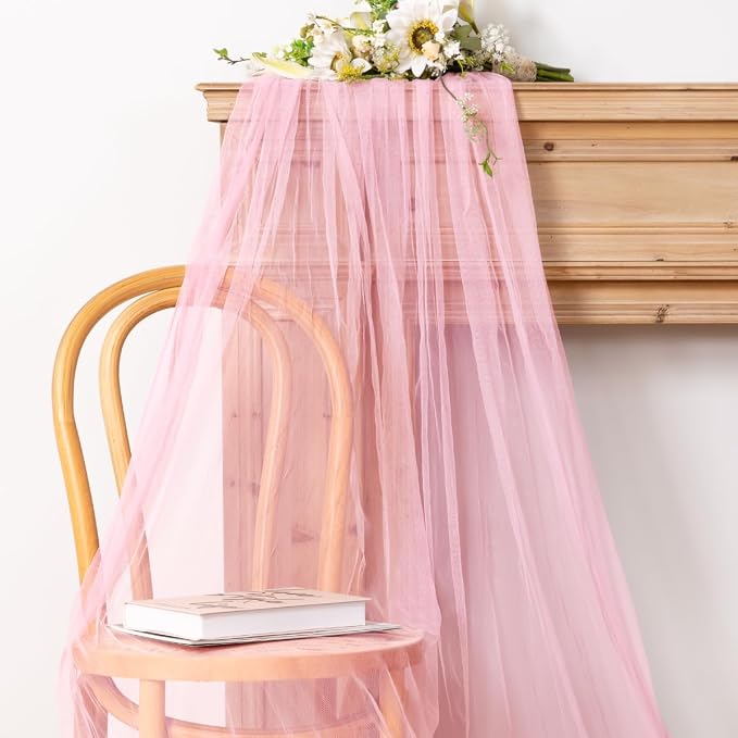 Socomi Pink Cheesecloth Table Runner Tulle Gauze Cheese clothBoho Rustic 120 inch 10FT Runner for Wedding Party Baby Shower Birthday Holiday Decorations 3pcs