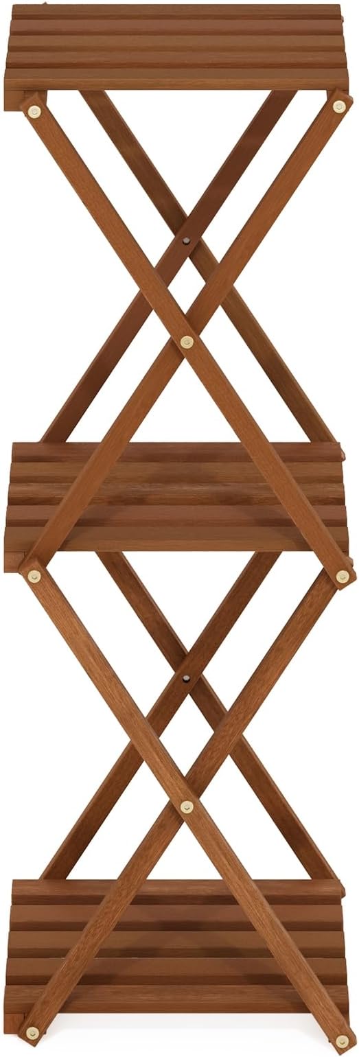 Furinno TIOMAN Patio Table, 3-Tier Outdoor Side Table, Toolless Multipurpose Folding Display Shelf, Plant Stand, for Patio, Garden, Porch, Light Wood